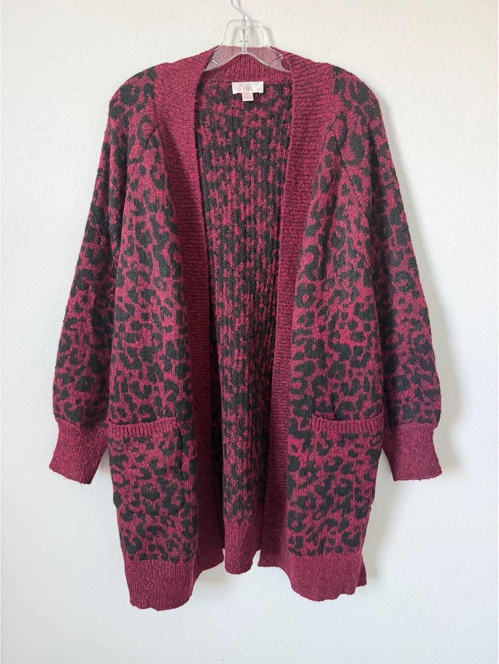 Belle by Kim Gravel Long Sleeve Animal Print Open Front Cardigan Sweater Size L